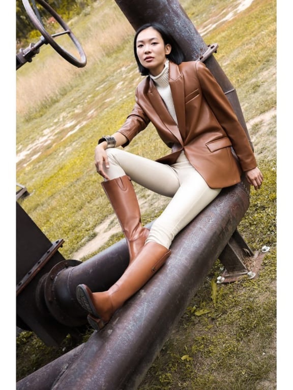 Sam Edelman Penny Tall Riding Boots Cognac Leather Zip Equestrian Boots Size 6